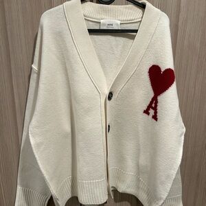 Ami Paris Wool Ami de Coeur Cardigan Off White